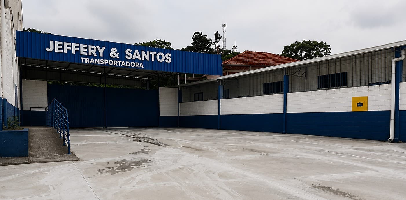 Pátio e marquise do galpão Jeffery & Santos em Pouso Alegre